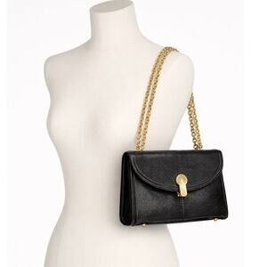 1950s Koret Black Pebble Leather Handbag | Mid-Century Chain Strap